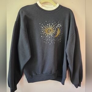 VTG 90s Jerzees Celestial Sun & Moon Rhinestone Sweatshirt L